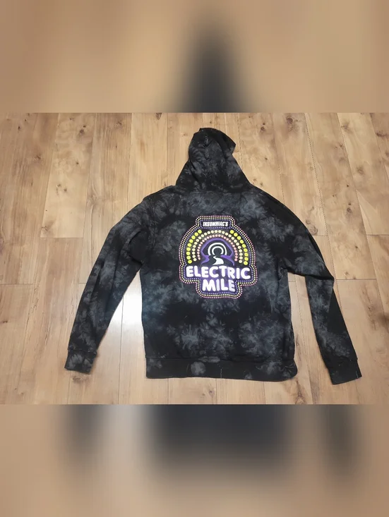Insomniac Electric Mile EDC Rave Tie Dye Black Hoodie Puffy Letter Size Large. - Picture 1 of 4